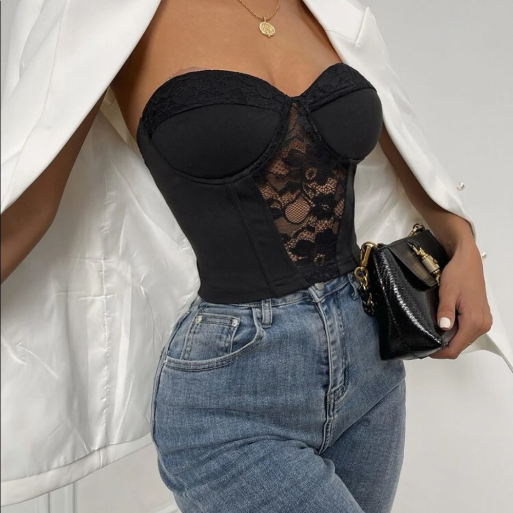 Zip back bustier crop tube top